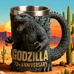 Godzilla 70th Anniversary 3D Ceramic Coffee Mug - Collectible Cup with Unique Design & Best Fan Gift Idea for Movie Lovers Outdoor Sports Camping Water Cup