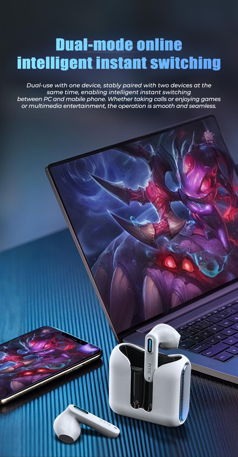 HTC NE49 Wireless Bluetooth Earphones Bluetooth 6.0 IPX5 Waterproof 35-Hour Battery Life with Charging Case Built-in Microphone