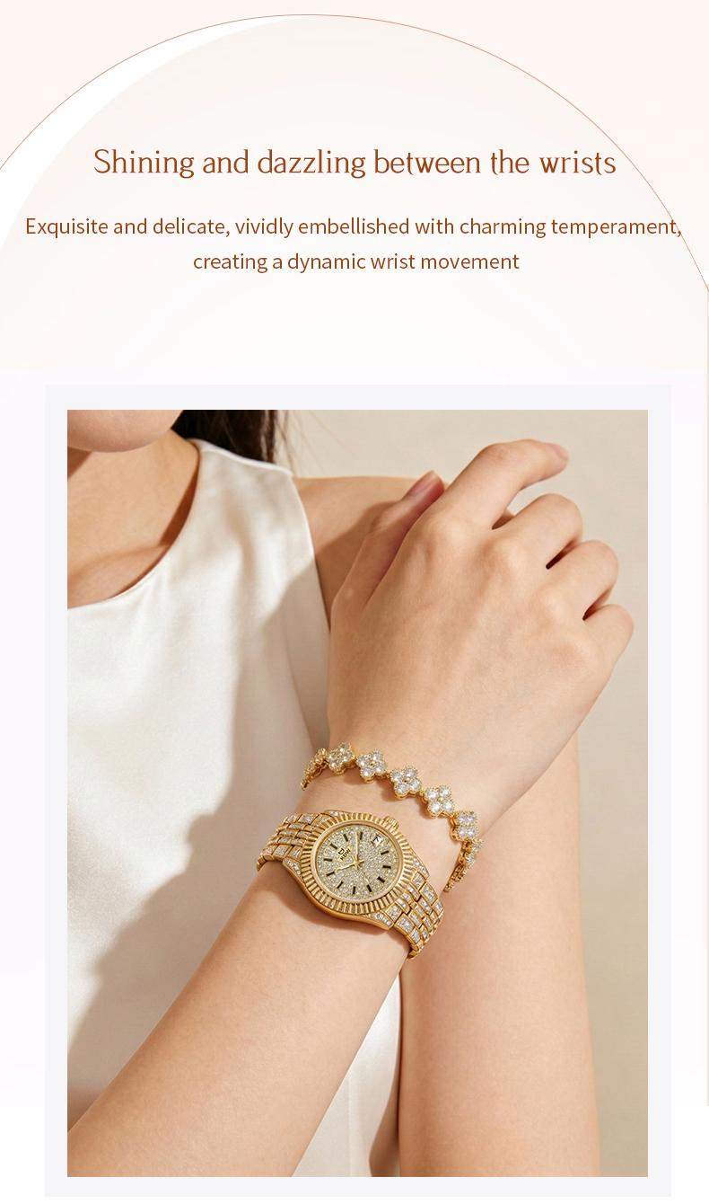 Ladies' Watch Luxury Full Diamond Bangle Watch – 30M Waterproof, Versatile & Practical, Timeless Classic Design, Comes with Matching Bracelet | Perfect Christmas Gift Option