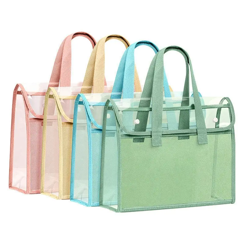 Waterproof Sealed No Leakage PVC Clear Book Pouch Snap Fastener Design Double Layer Storage Wear Resistant Handheld Document Organizer For Daily Learning Office Use Resealable Bag Lightweight