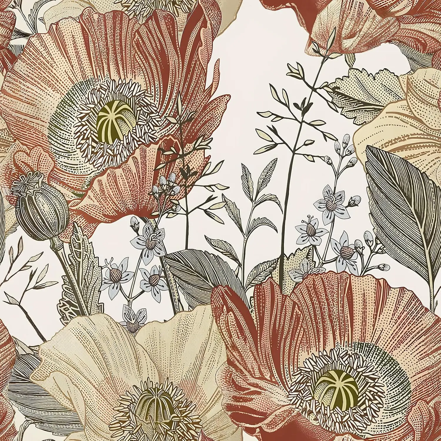 Floral Peel and Stick Wallpaper Vintage Floral Contact Paper 17.7inch x 118.1inch Textured Boho Floral Wallpaper Botanical Decorative Peel and Stick Wallpaper Self Adhesive Removable Wallpaper