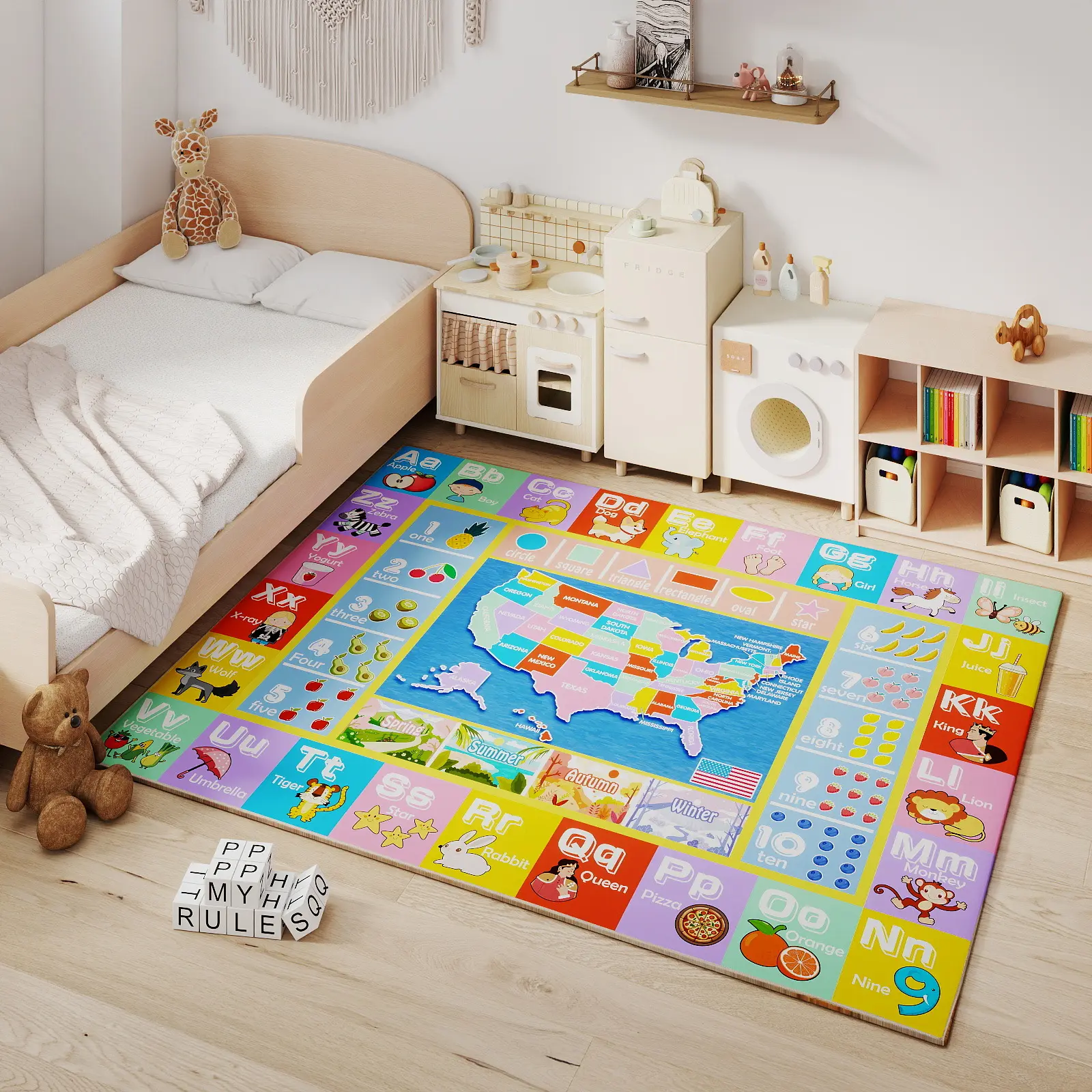 【Dorm Essentials】EIKIONE Kids Play & Montessori Rug Non-Toxic Soft Anti-Slip for Living Room Bedroom Playroom Early Learning Sensory Learning Mat Waterproof Stain-Resistant Easy Clean Toddler Safe Solid Craftsmanship US Fast Shipping After-Sales