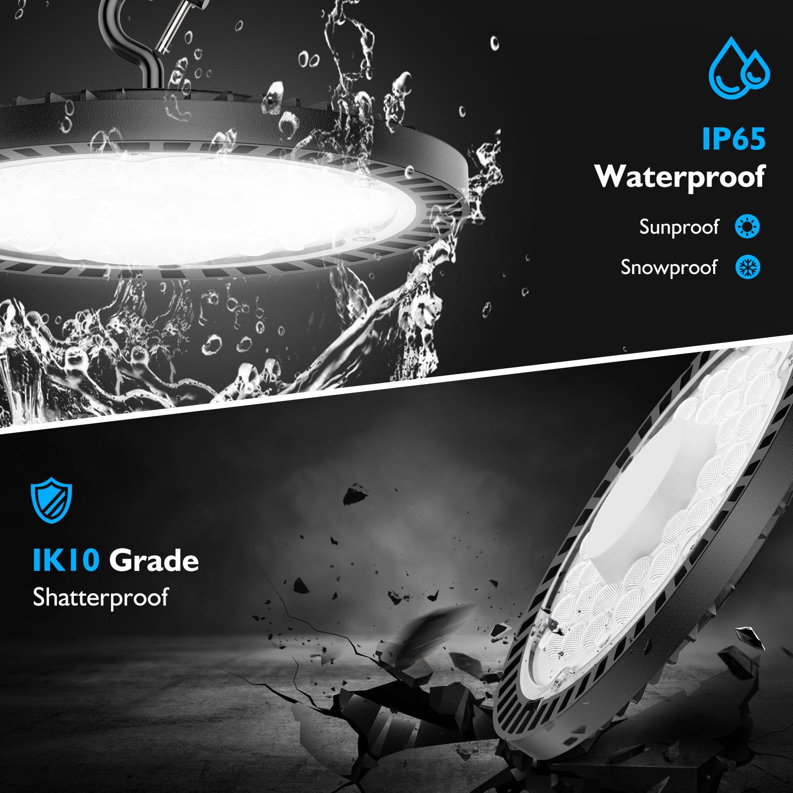 2 Pack 24000LM UFO LED High Bay Lights, 150W LED Shop Lights, 600W MH/HPS Equivalent Warehouse Lights 5000K, Waterproof Industrial Commercial Lighting Fixtures for Workshop Barn Garage, Non-dimmable