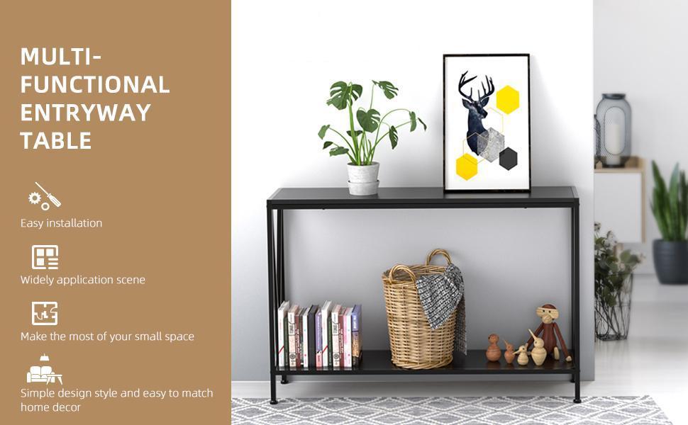 【GARVEE】2-Tier Narrow Console Sofa Side Table for Entryway Hallway Living Room, Premium Entryway Furniture, 42.9in L x 9.8in W x 29.9in H (Black)