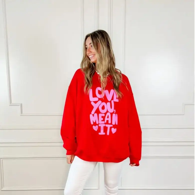 Love You Mean It Red and Pink Sweatshirt