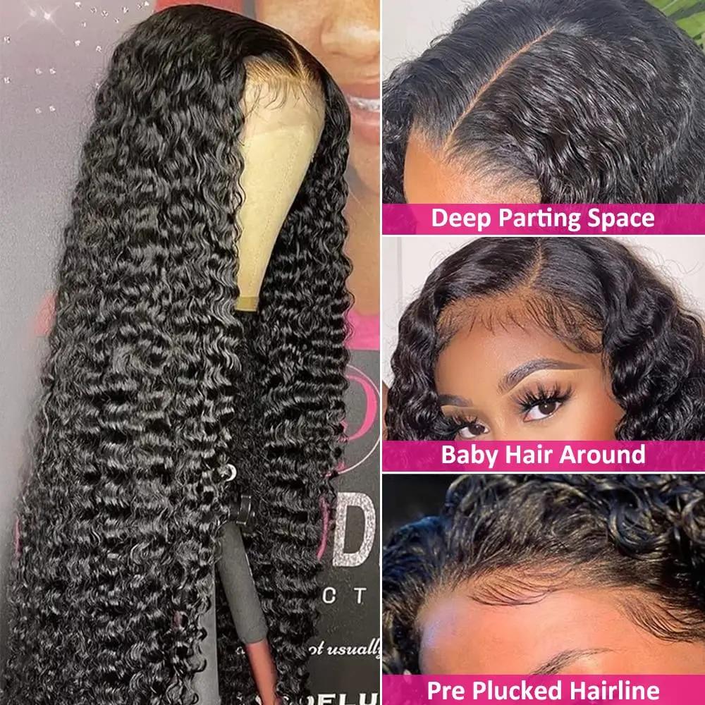 Bling Hair 180 Density 12~36 Inch 13x4 Hd Lace Frontal Wigs Deep Curly Human Hair Wig For Black Women Deep Wave Wig Water Wave 13x6 Lace Front Wig TikTokShopBlackFriday