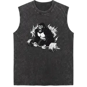 Gorilla Lifts Men's Premium Cotton Heavyweight Graphic Washed Tank Tee - Fabric, Soft, Unisex, Breathable, Vintage Casual, Sleeveless, Streetwear, Gym Essential, Vacation Outfits