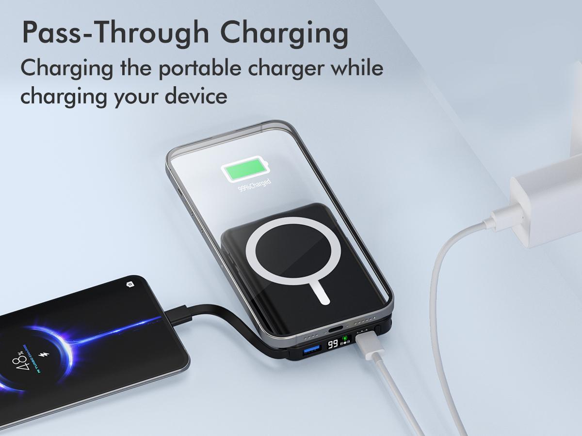 Podoru for MagSafe Battery Pack, 10000mAh Power Bank Built-in USB-C Cables Wireless Magnetic Portable Charger for iphone 15 and above model Podoru for MagSafe Battery Pack, 10000mAh Power Bank Built-in USB-C Cables Wireless Magnetic Portable Charger for iphone 15 and above model