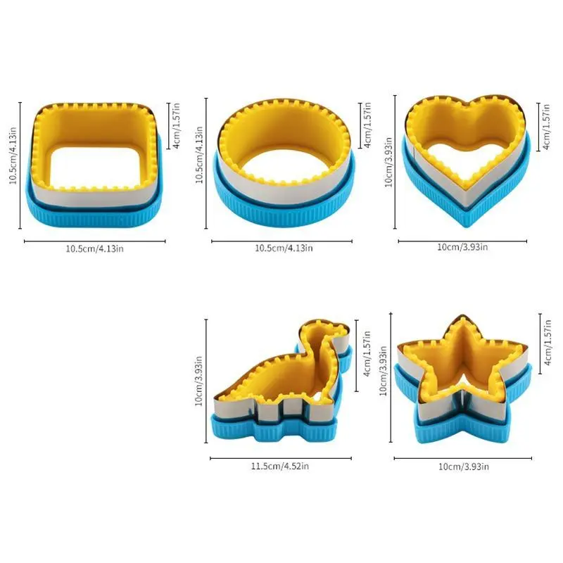 5-Pieces Stainless Steel Kitchen Bakeware Sandwich Cutter and Sealer Set - Food Decruster for Adults’ Sandwich Making, Kids’ Bread Shapers (Heart, Round, Square, Dinosaur, Star) with Deodorant Feature, Cutting, Utensils, Non-Slip