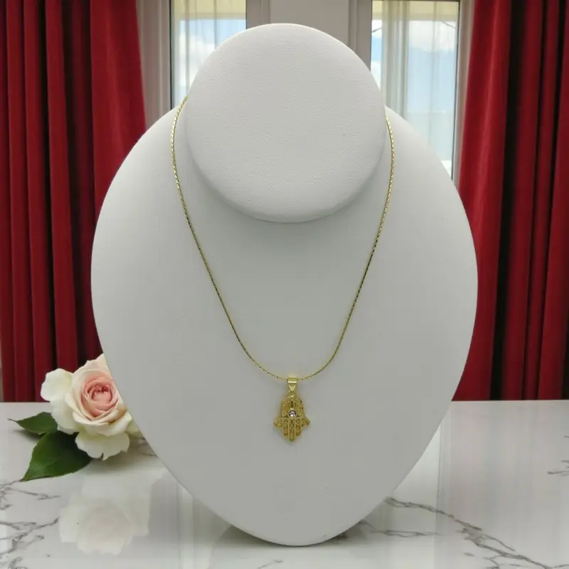 N143 Mano de Fatima Necklace - Gold Plated 14k