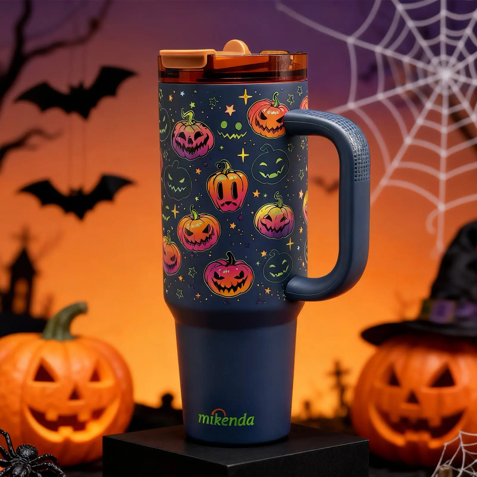 Glow-In-The-Dark 1pc 40oz Halloween Pumpkin Stainless Steel Insulated Mug, Wicked Tumbler, Insulated Tumbler, Thermo Tumbler, Handle Straw Cup, Drinkware, Keeps Drinks Hot & Cold, Perfect Gift for Women