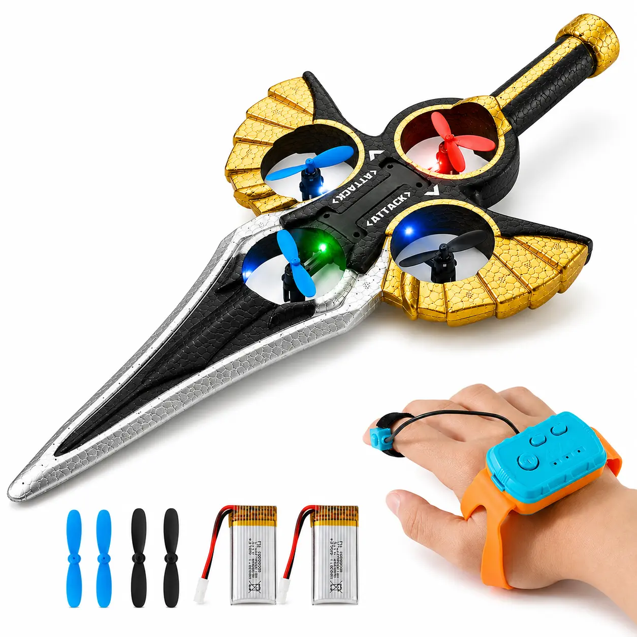 Led Flying Sword RC Toy, Remote Control Hover Flying Toy with Gesture Control and Colorful Light Effects