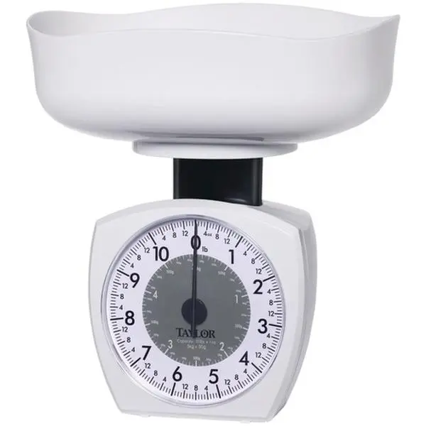 TAYLOR 212 MAIN Food Weight Scale (Tap3701Kl Model) - Stainless Steel, Bold & Easy-to-Read Dial, 11-lb Capacity, Extra-Large 6-Cup Weighing Bowl, Scale Fits Inside Bowl, Kitchen Utensil for Cooking,Diet Needs