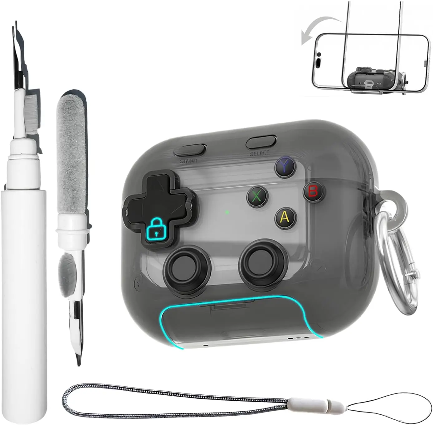 AirPods Pro 3 Case with Safety Lock & Kickstand, Clear Shockproof Cover with Cleaner Kit, Keychain & Lanyard, Cute Cartoon Game Design