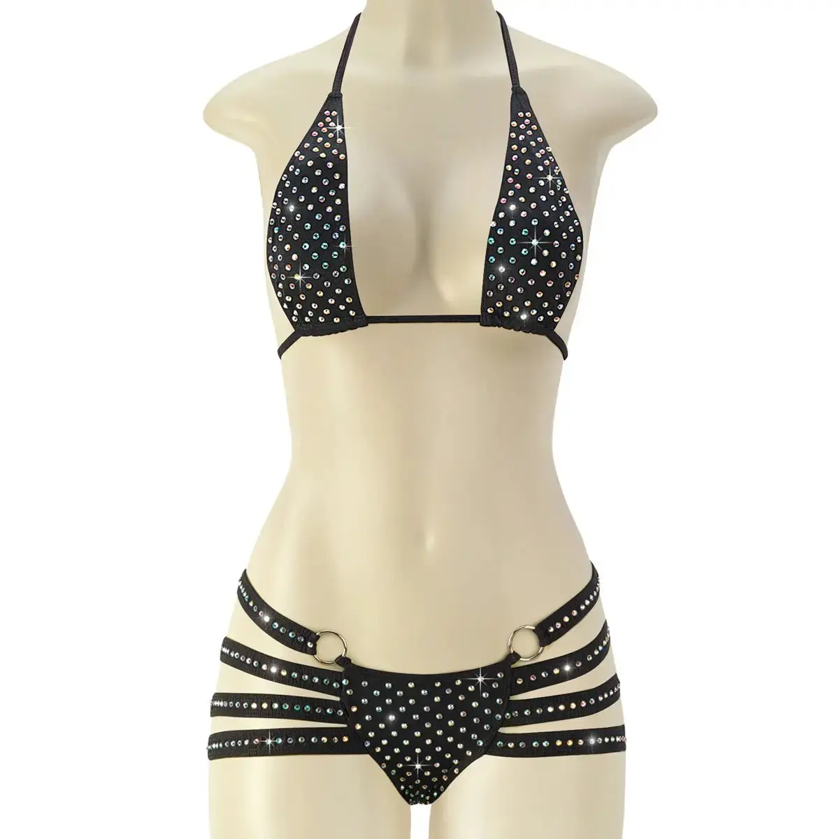 Pleaser Raven-06RS Women's Rhinestone Two-Piece Dance Set Black