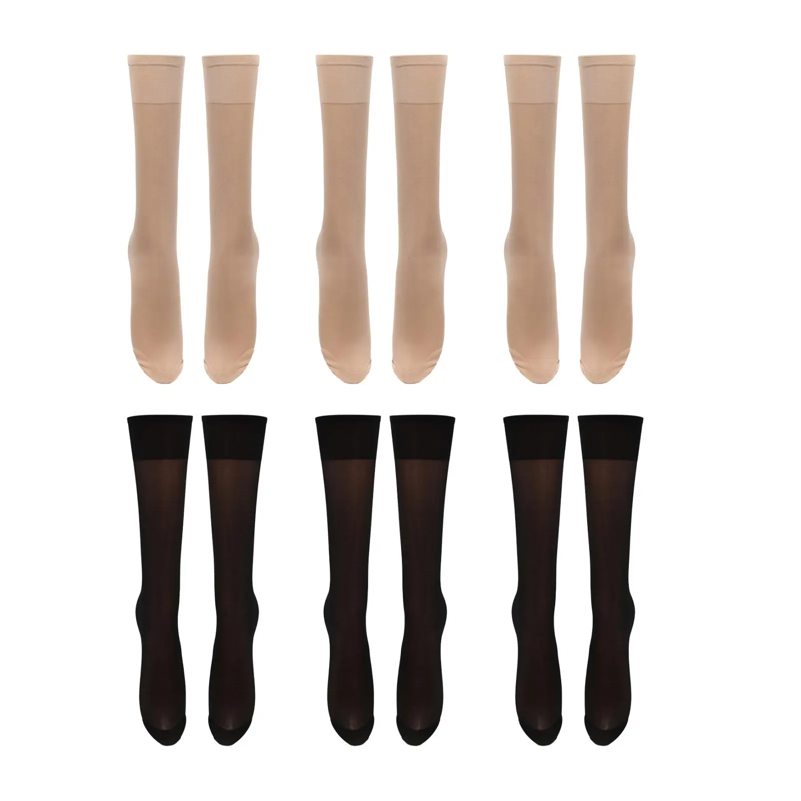 Women's Compression Stockings 6-Pack, Knee-High Nylon for Athletes & Nurses, 15-20mmHg for Blood Circulation, Fits with Anti-Slip Cuff, Breathable Nylon, Leg, Travel, Work, Office, High Stretch, Short
