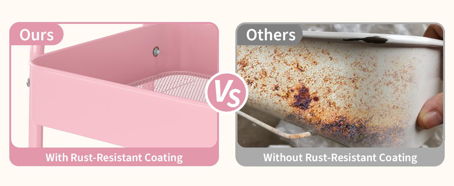 3 Tier Rolling Cart, Metal Utility Cart with 4 Hooks Storage Cart on Wheels Craft Cart with Handle for Organizer Storage for Classroom Office Dorm Home Pink