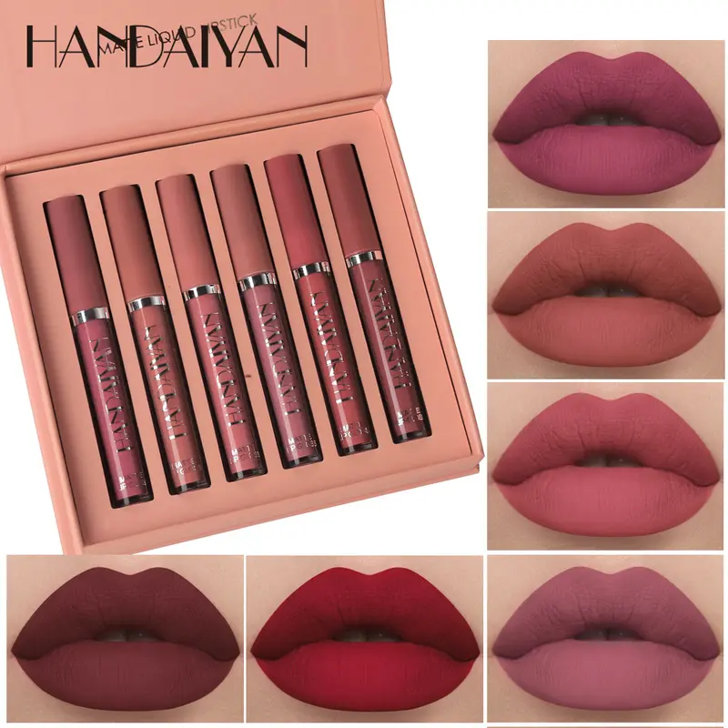 6-Piece per Box Alcohol-Free Biodegradable Matte Lip Glaze Set - Waterproof, Hydrating, Lip Care, Sleek Look, Adult-Focused Cosmetic for Daily & All Occasions