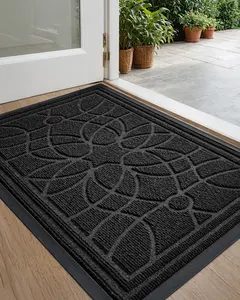 LUMI Front Door Mat Outside Entrance, Heavy Duty Non Slip Low Profile Doormat for Entryway, Trap Dirt and Moisture Welcome Mats, Easy Clean, Patio, Garage Black