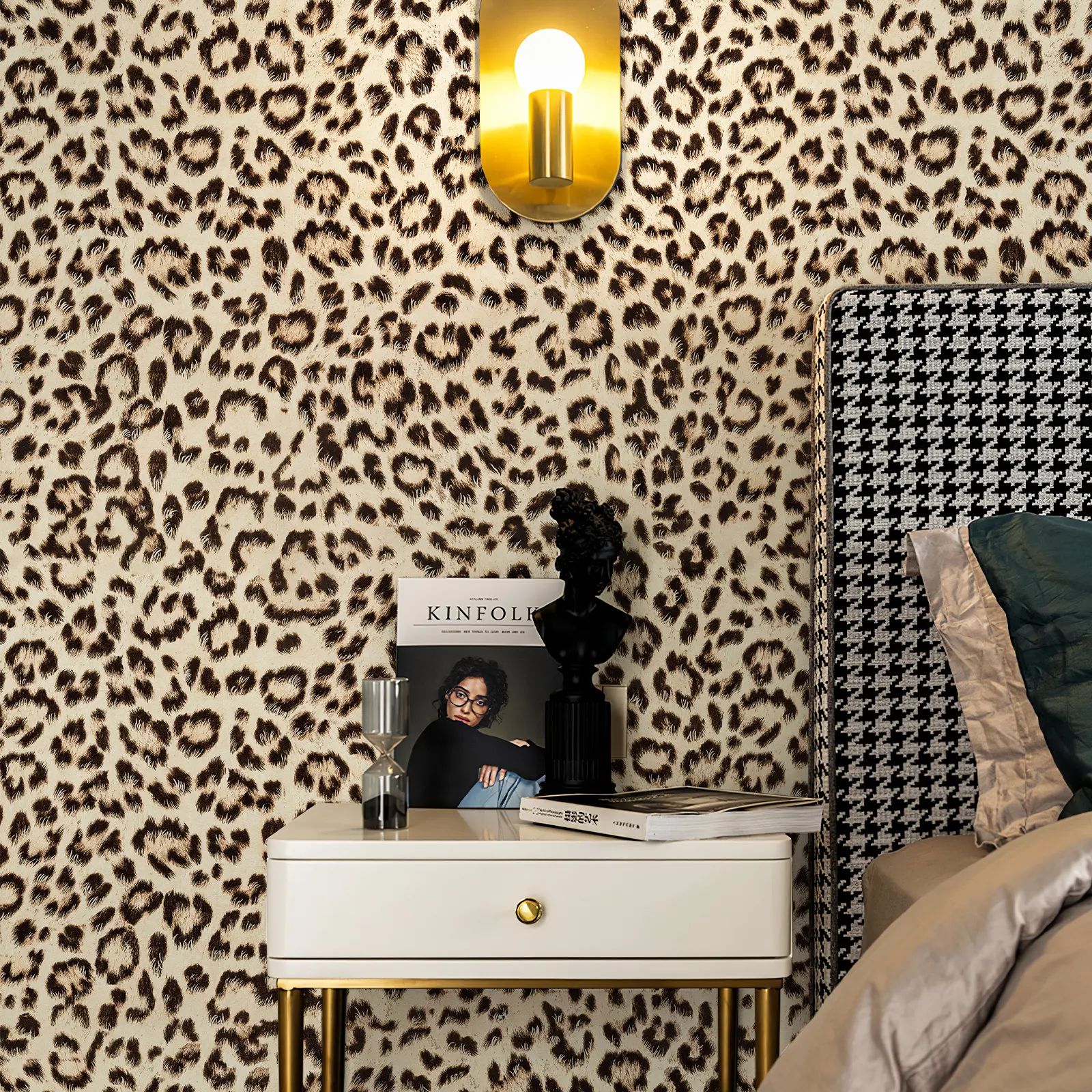 Leopard Print Peel and Stick Wallpaper, Waterproof Removable Self Adhesive Textured Wall Paper, Yellow Unique Funky Cheetah Contact Paper for Bedroom and Bathroom 480"X17.3"(57.6 sq. ft)