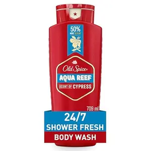 Old Spice Refreshing Body Wash for Men, 3X Defense, 24/7 Shower Fresh with Long Lasting Scent, Red Collection, Aqua Reef with Cypress Scent, 24 oz