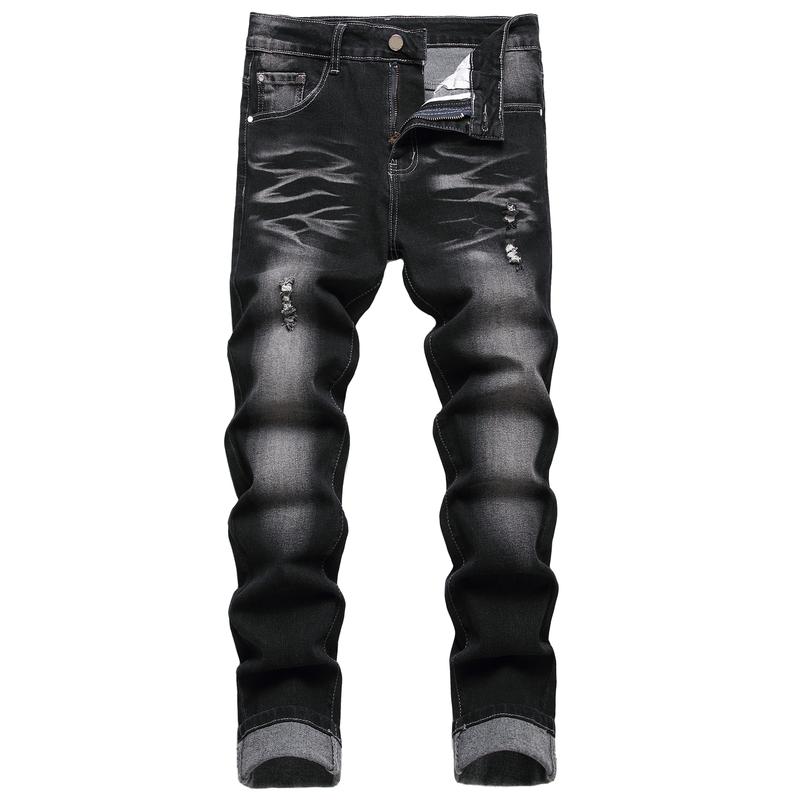 JUNBAOSS Men's Slim Fit Stretch Jeans Ripped Skinny Jeans for Men, Distressed Straight Leg Fashion Casual Popular Chic Comfort Flex Waist Denim Pants, Menswear Classic Street Style Cotton Fabric Jean Natural Hipster Personalized Stylish Jeans with Pockets