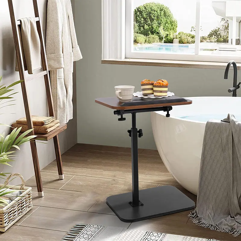 C Shaped End Table with Adjustable Height, 360° Swivel-Tiltable Tabletop - Indoor Laptop Side Table for Couch, Bed