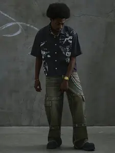 Men's Gothic Los Angeles Angel Print Boxy Cropped Shirt Men's Cropped Tops, Men Cropped Graphic Shirt, Angel Graphic Shirt