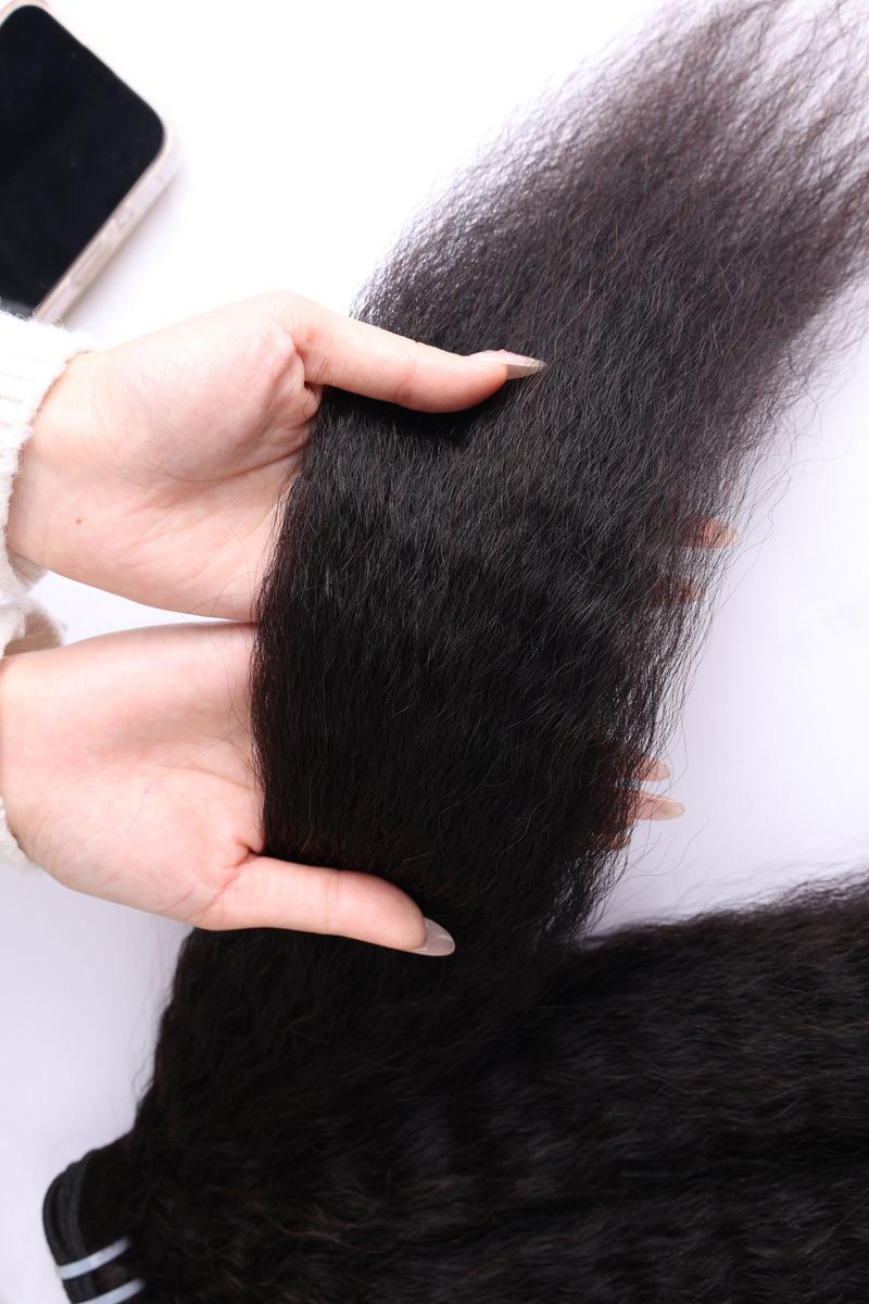 15A PerisModa Kinky Straight Bundles Human Hair Weave Yaki Straight Bundles 12-32 Inches Remy Hair 4C Extensions Set 100% Unprocessed Brazilian Virgin Hair Natural Color For Black Women