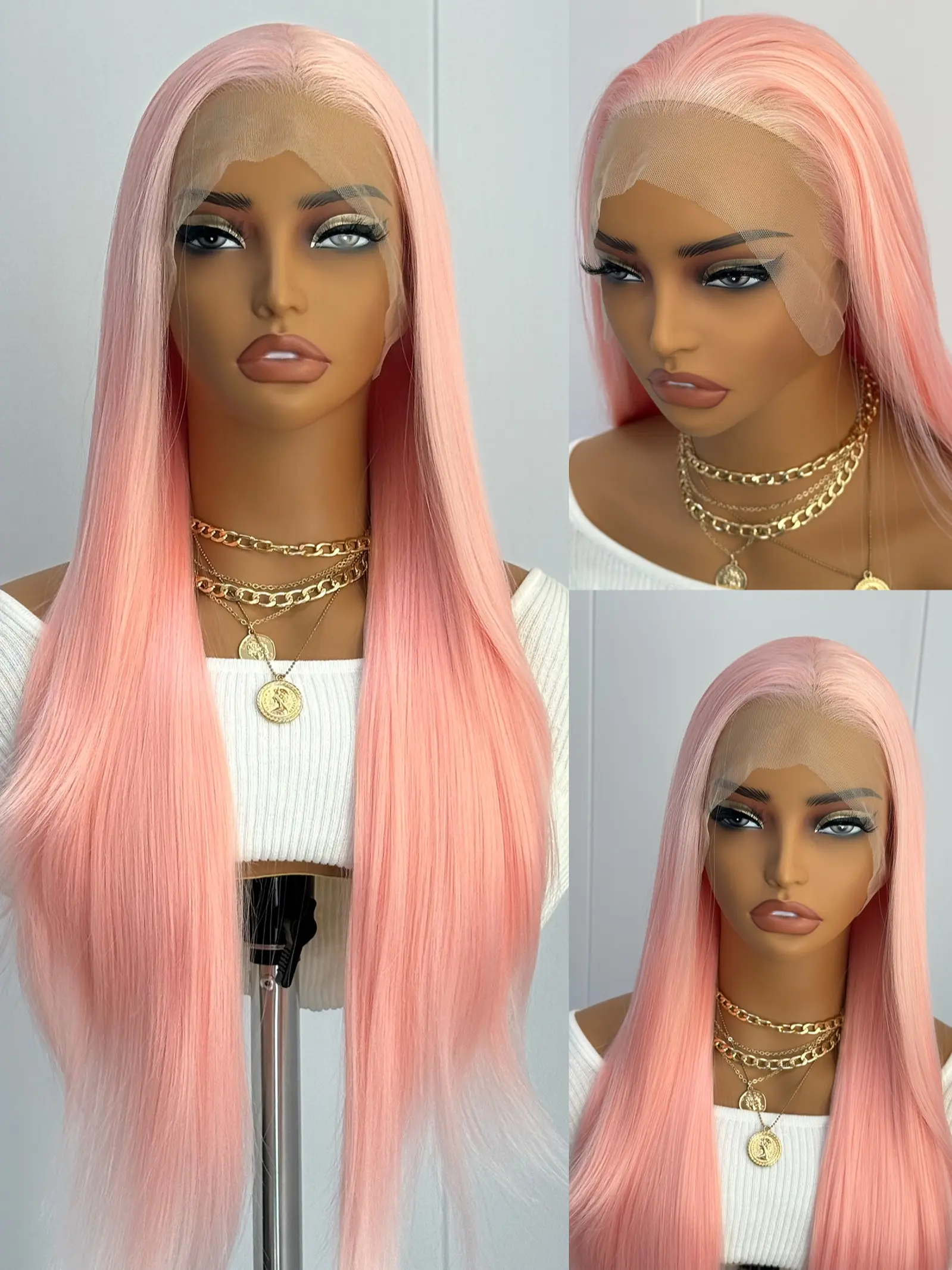 26 Inch Long Silky Straight Pink Lace Front Wig for Women, Elegant Wig, Heat Friendly Wig, 13x4 Lace Front Wig for Daily Wear with Free Part, Natural Hairline, Heat-Resistant Synthetic Fiber, Premium Synthetic Wigs