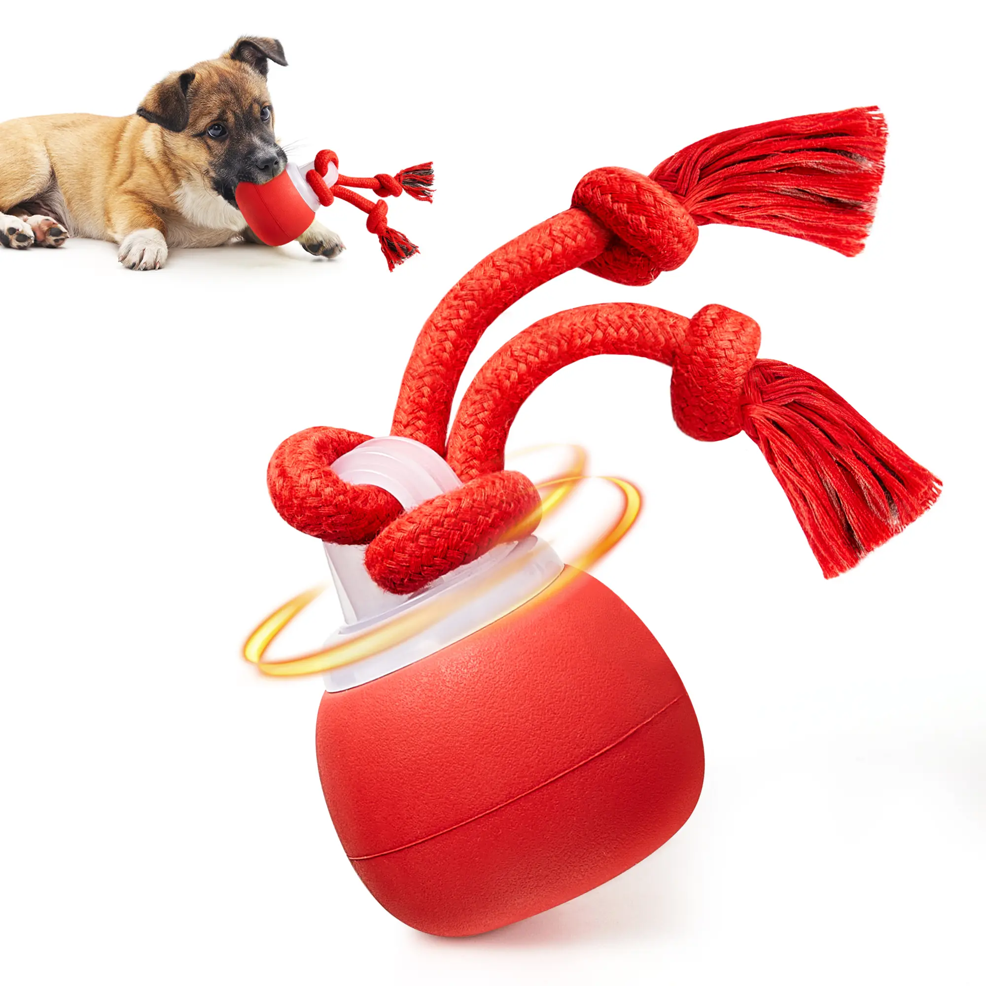 Potaroma Dog Ball Toys Touch Activated, Rechargeable, Squeaky Dog Toy, Interactive Moving Ball for Pup with Rope for Medium Small Dogs Puppy Dark Red,Interactive Training Ball #backtoschool