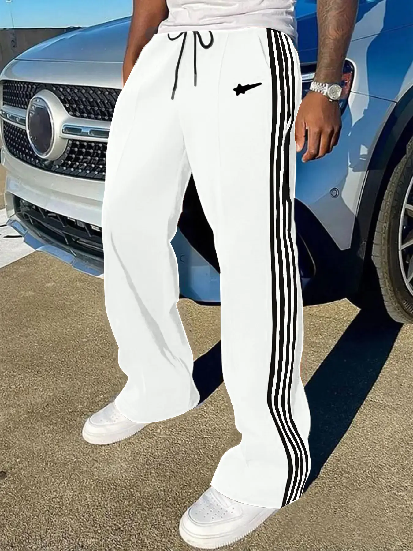 Men's Striped Side Straight Leg Pants, Athleisure Style Pants, Street Fashion Casual Loose Fit, Breathable Aerobic Workout Pants, Sports Bottoms, All Seasons Wear, Multiple Colors Available