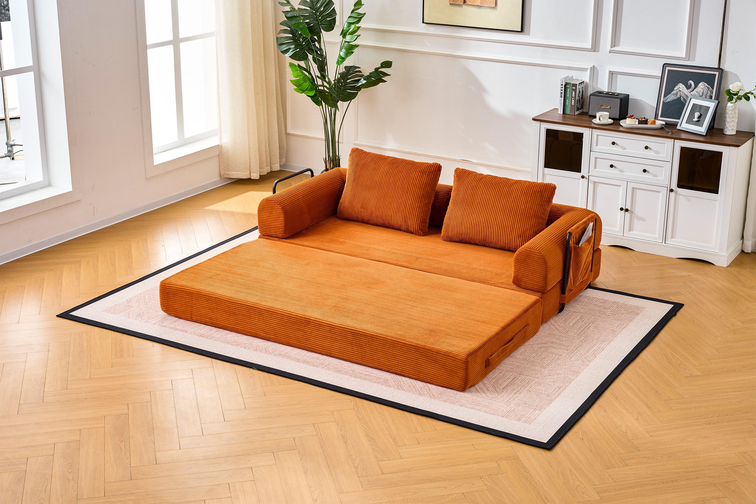 Oversized Plush “79'' 5-in-1 Boneless Convertible Sleeper Sofa Bed & loft bed | Ultra Soft Corduroy Cloud Couch with Huge Side Pocket | 4 Versatile Modes for Small Spaces - Guest Ready in Seconds & No Assembly!