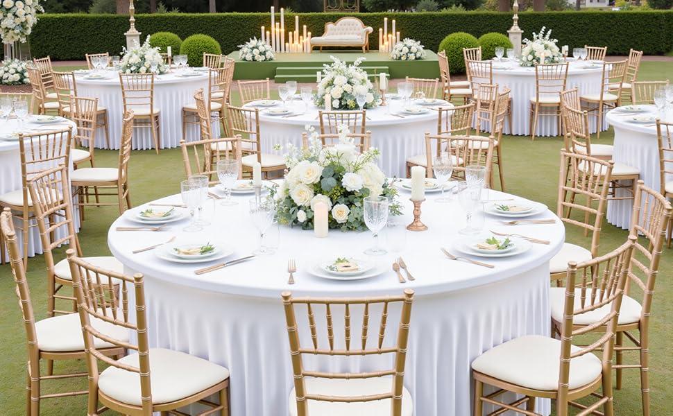 Round Spandex Tablecloth 60/72 Inch – Wrinkle Free Stretch Fitted Table Cover with Skirt for Wedding Birthday Banquet Valentine's Day Party Decoration
