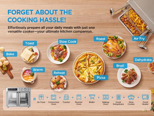 [2026 Kitchen Hack] Midea Flexify French Door Air Fryer Toaster Oven Combo 26.4 QT, Extra Large Countertop Air Fryer Oven 10-in-1 Combo 25% Faster Cooking & 90% Less Oil, Elegant Design Convection Fan, Gift of the Season