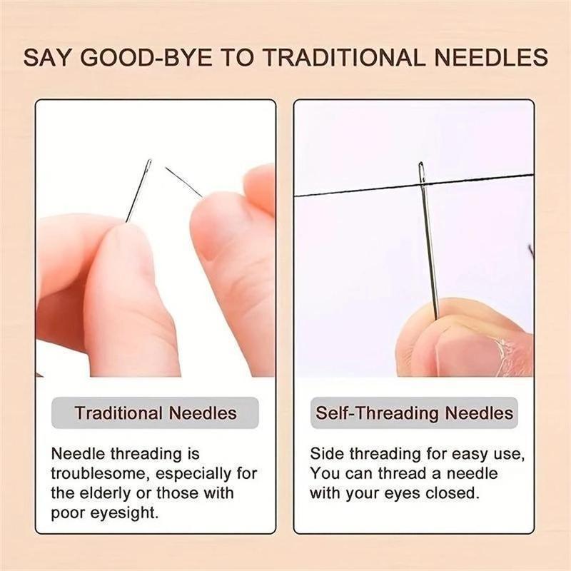 Self-threading Needle Set, 30pcs/set Multi-purpose Household Hand Sewing Needle with Wooden Needle Case, Sewing Supplies for Home & Cloth Shop Use