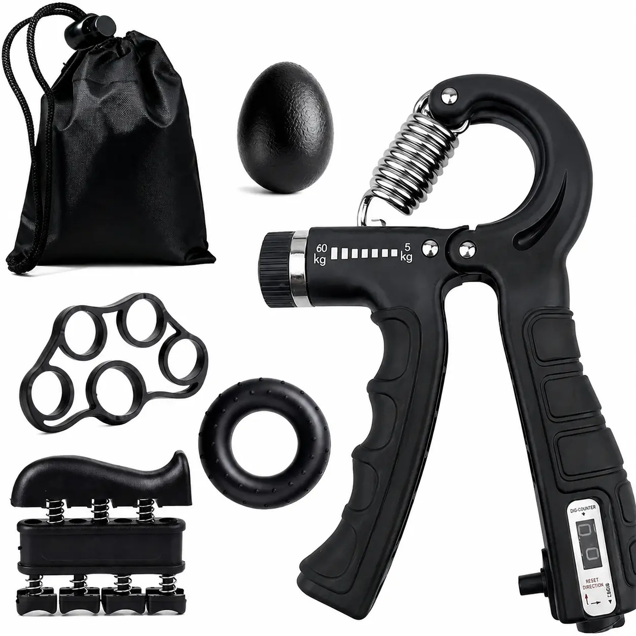 Unisex 5-Pack Hand Gripper Strengthener Kit, Ergonomic Silicone Workout Training Equipment with Adjustable Hand Gripper (10-132 Lbs) for Forearm Home Workout & Injury Recovery
