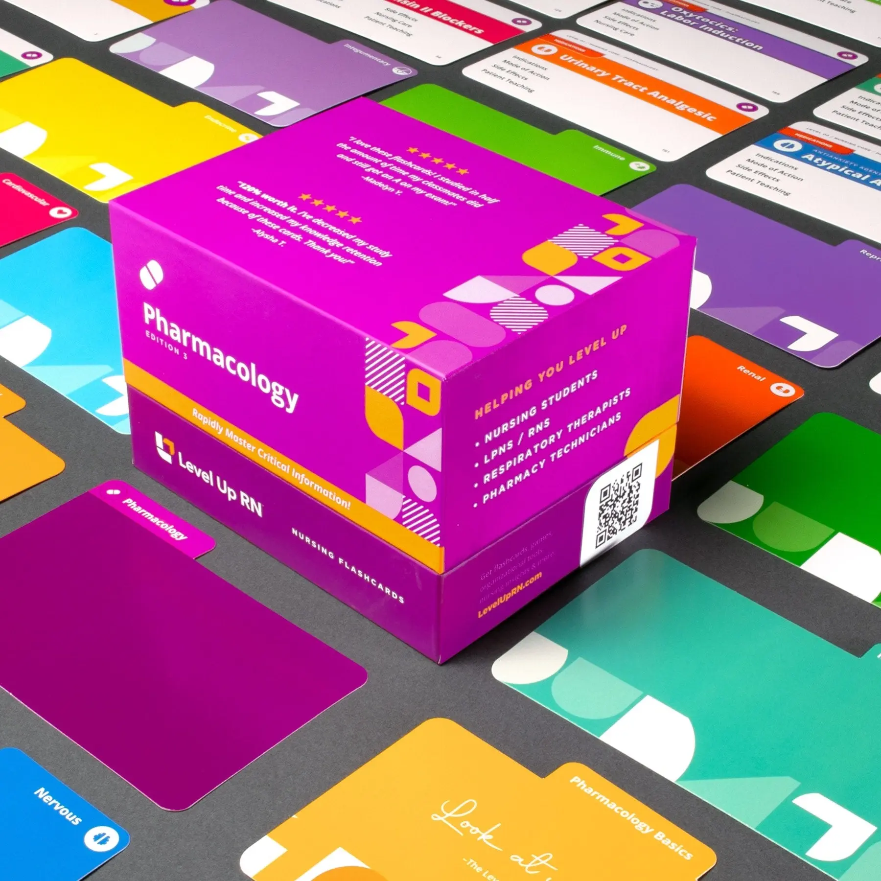 Level Up RN Pharmacology Nursing School Learning Flash Cards - Cardboard, Core Med Focus, Core Information, Key Meds, Organized by Body System for Clarity, Efficient No-Fluff Study Tool for Essential Medication Knowledge, Flashcards for Studying