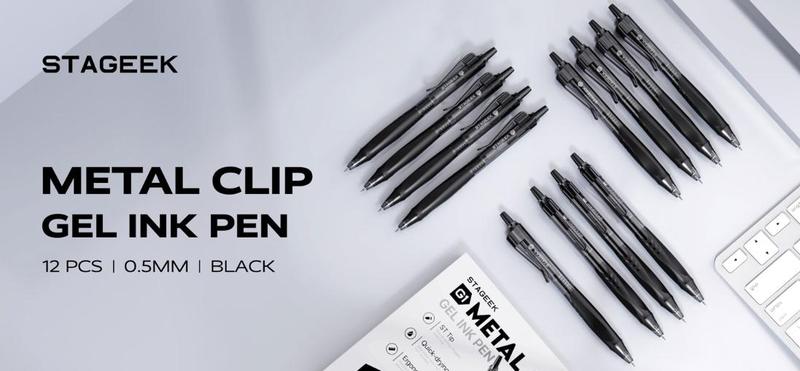 STAGEEK 12/24 Pack Black Gel Pens, Quick Dry Black Ink Pens, 0.5mm Fine Point Retractable Smooth Writing Pens for Journaling, Writing, Business Gel Pen for Office School & Home Supplies(Black,Blue)