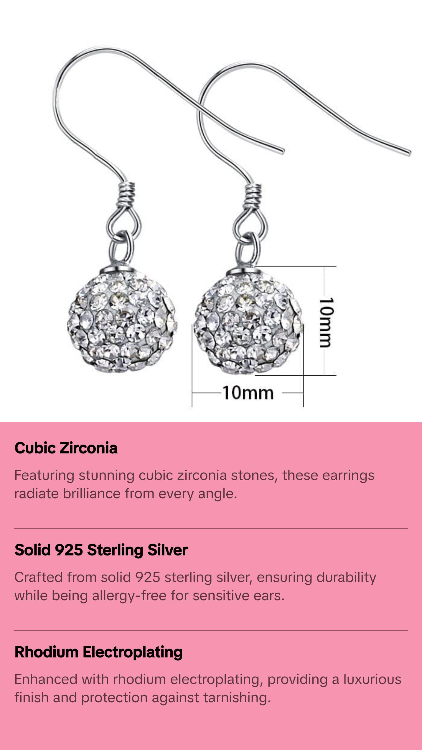 Shining Ball CZ 925 White Women 925 Sterling Sliver Dangling Earrings