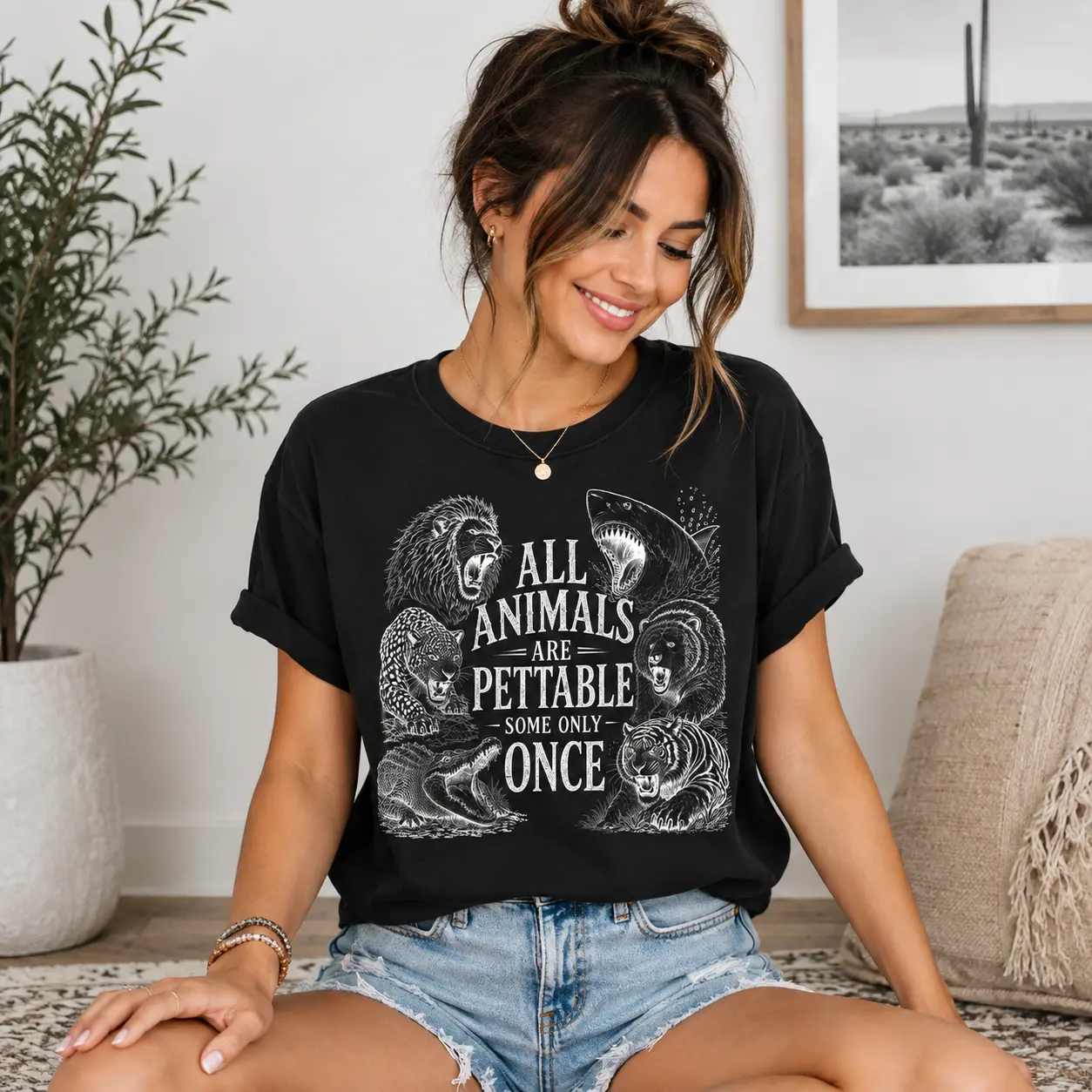 All Animals Are Pettable (Some Only Once) Tee, Funny Animal Lover Shirt, Dangerous Creatures Graphic Top, Comfort Colors Unisex T-Shirt.