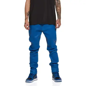 P001 LOW RISE SKINNY PANT - Stretch Leather Galaxy Blue