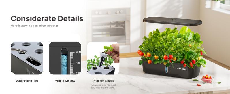 SUNCOZE Hydroponics Growing System Kit 12 Pods, Indoor herb Garden with 20W LED Grow Light, Visible Water Tank with Pump, 2.2"-12.4" Adjustable Height Indoor Gardening System, Gardening Gifts