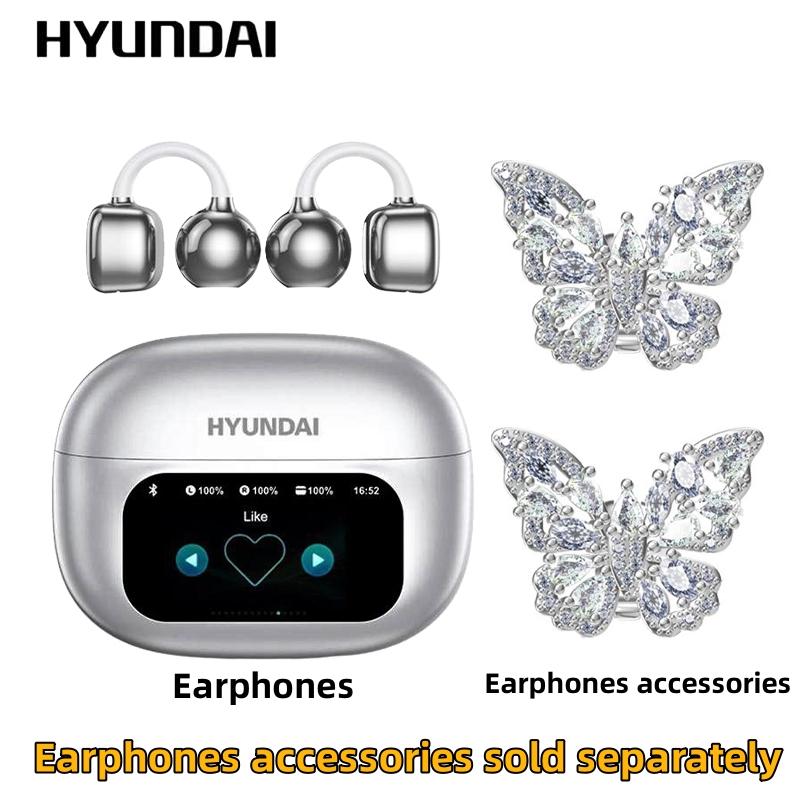 HYUNDAI C02 Clip-On Wireless Headphones with Bluetooth 5.4 Full-Color Touch Screen Electronic Audio Earbud Headset for Music & Phone Calls