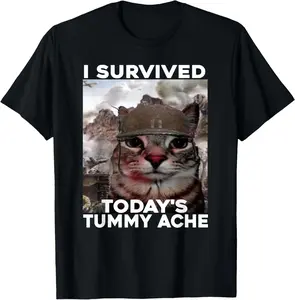 100% CottonI Survived Today's Tummy Ache cat T-Shirt