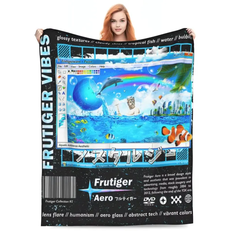 Frutiger Aero Fashion Blanket Soft Funny Throw Blanket Cozy Lightweight Plush Portable Cover Blanket For Sofa,Warm Gift For Birthday,Christmas,Multiple Blanket