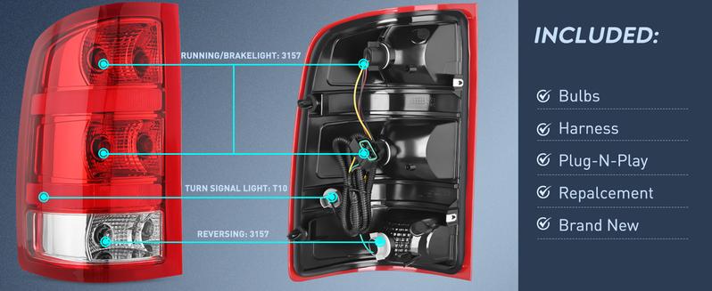 Nilight Taillight Assembly Compatible with 2007 2008 2009 2010 2011 2012 2013 GMC Sierra 1500 2500HD 3500HD Rear Lamp Replacement OE Style Driver and Passenger Side