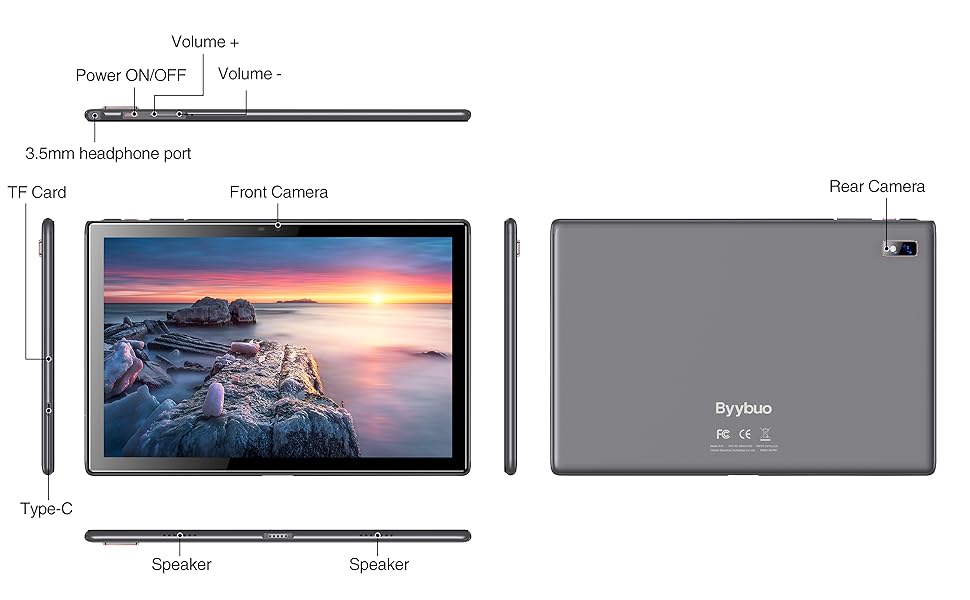 BYYBUO SmartPad A10_L tablet 10.1 inch Android 14 Tablets, 6(2+4)GB+64GB Quad-Core Processor 5000mAh,  5+8M Camera, Bluetooth,WiFi Portable Metal Screen Card Microphone Rear Outdoorfun Cellphone Smartphone(No protective case included)