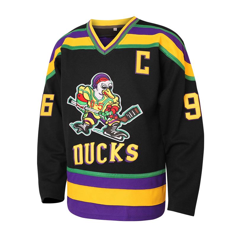 Cartoon Duck Print Hockey Jersey Unisex No.96 Back Color-Block Loose Fit Breathable Sports Fabric Versatile Styling Athletic Apparel Fashion Movie Jerseys with Stitched Letters