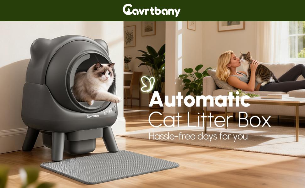 Automatic Litter Box, Self Cleaning Litter Box, Cat Litter Robot for Multiple Cats, Smart Automatic Cat Litter Box，with Smart APP Control and Health Monitoring, Safety Sensors, with Trash Bags, Grey，White & Grey